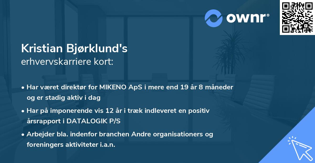 Kristian Bjørklund's erhvervskarriere kort