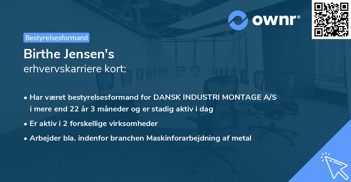 Birthe Jensen's erhvervskarriere kort