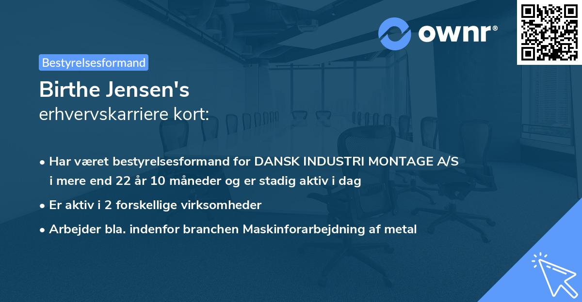Birthe Jensen's erhvervskarriere kort