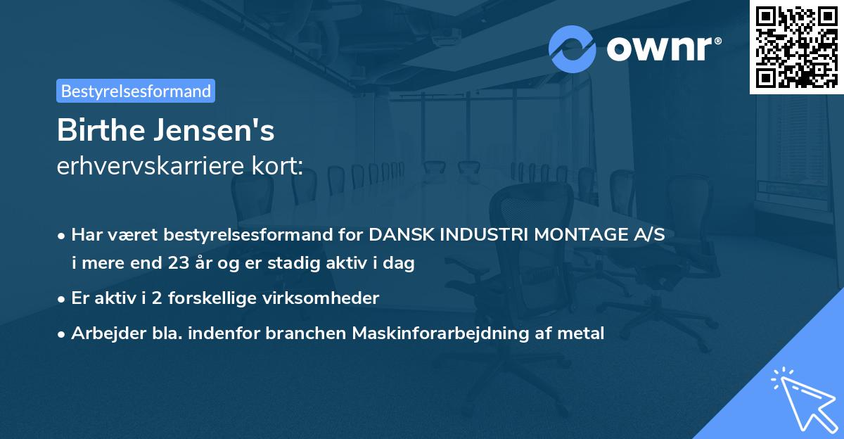Birthe Jensen's erhvervskarriere kort