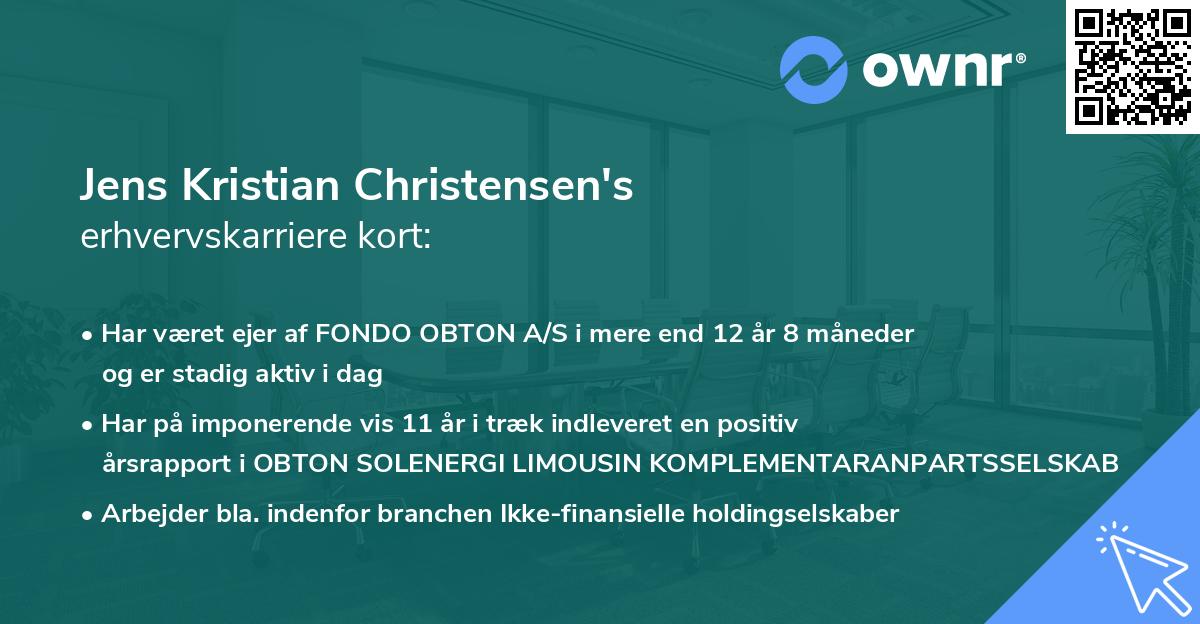 Jens Kristian Christensen's erhvervskarriere kort