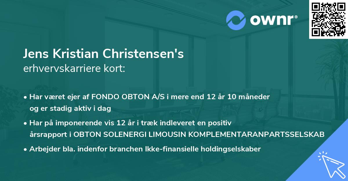 Jens Kristian Christensen's erhvervskarriere kort