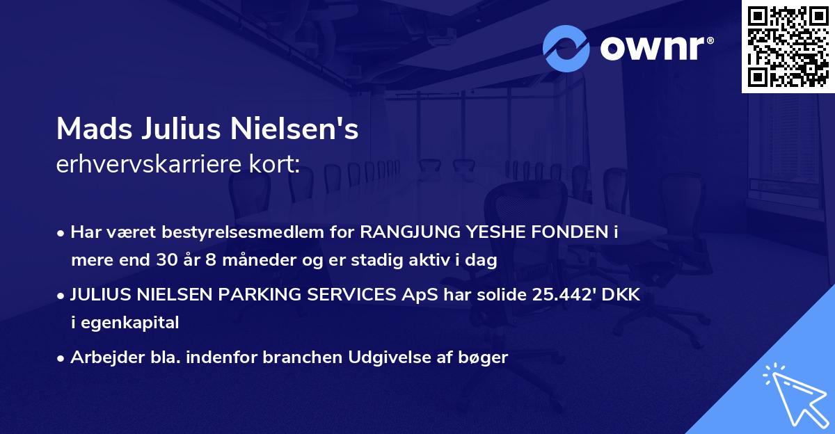 Mads Julius Nielsen's erhvervskarriere kort