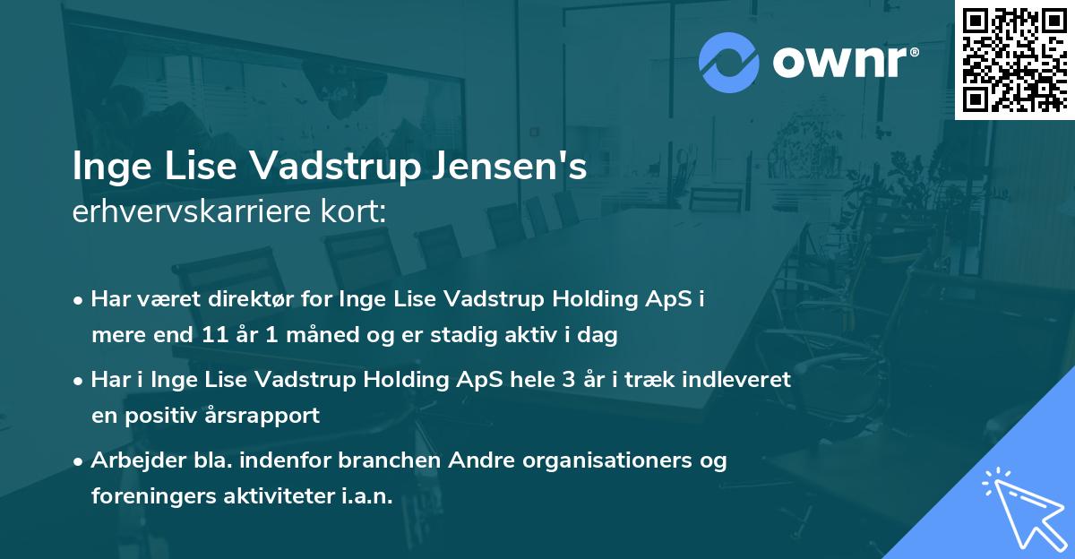 Inge Lise Vadstrup Jensen's erhvervskarriere kort