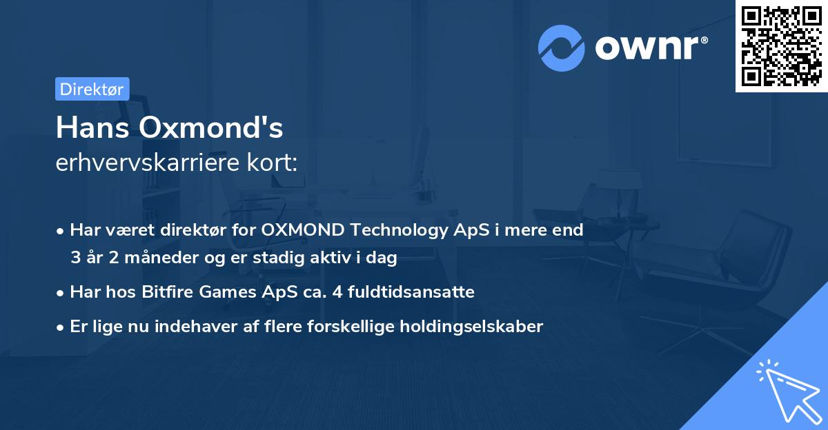 Hans Oxmond's erhvervskarriere kort