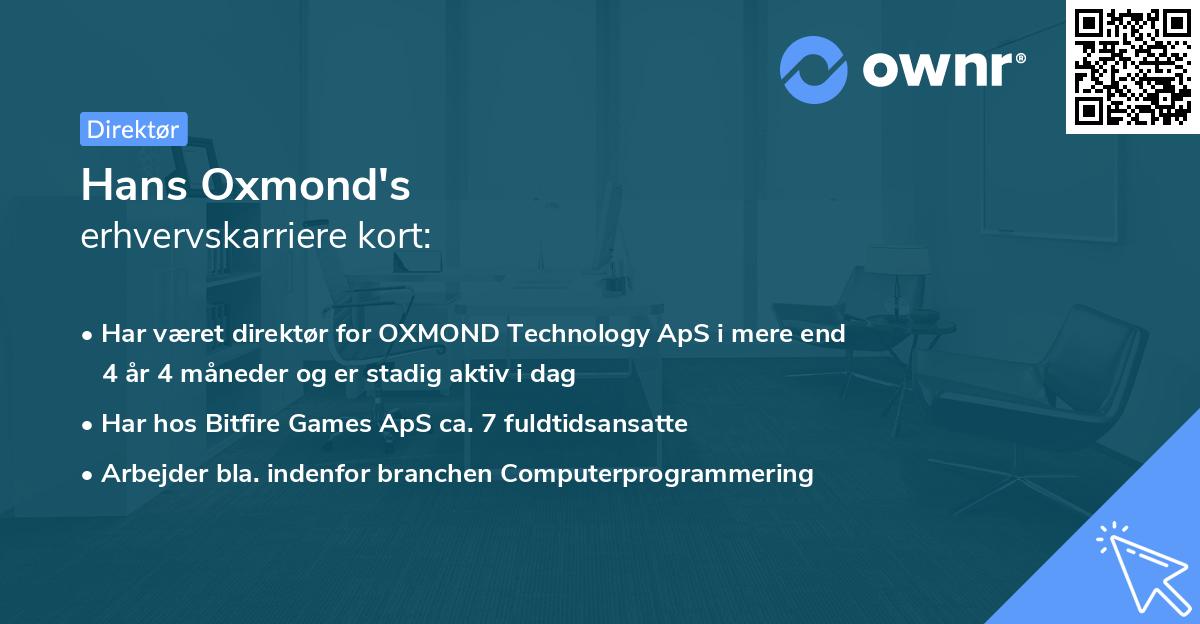 Hans Oxmond's erhvervskarriere kort