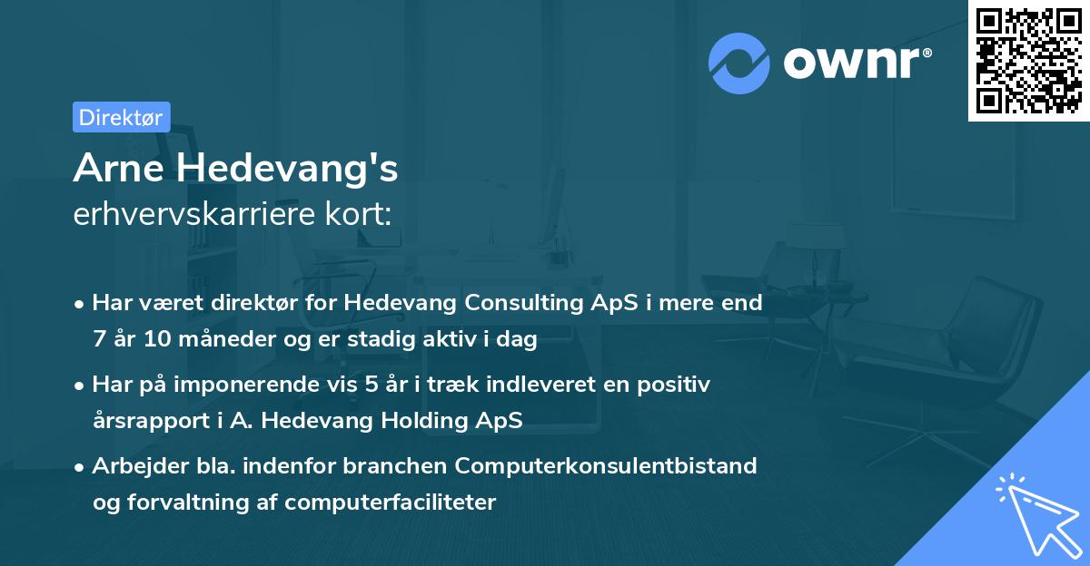 Arne Hedevang's erhvervskarriere kort