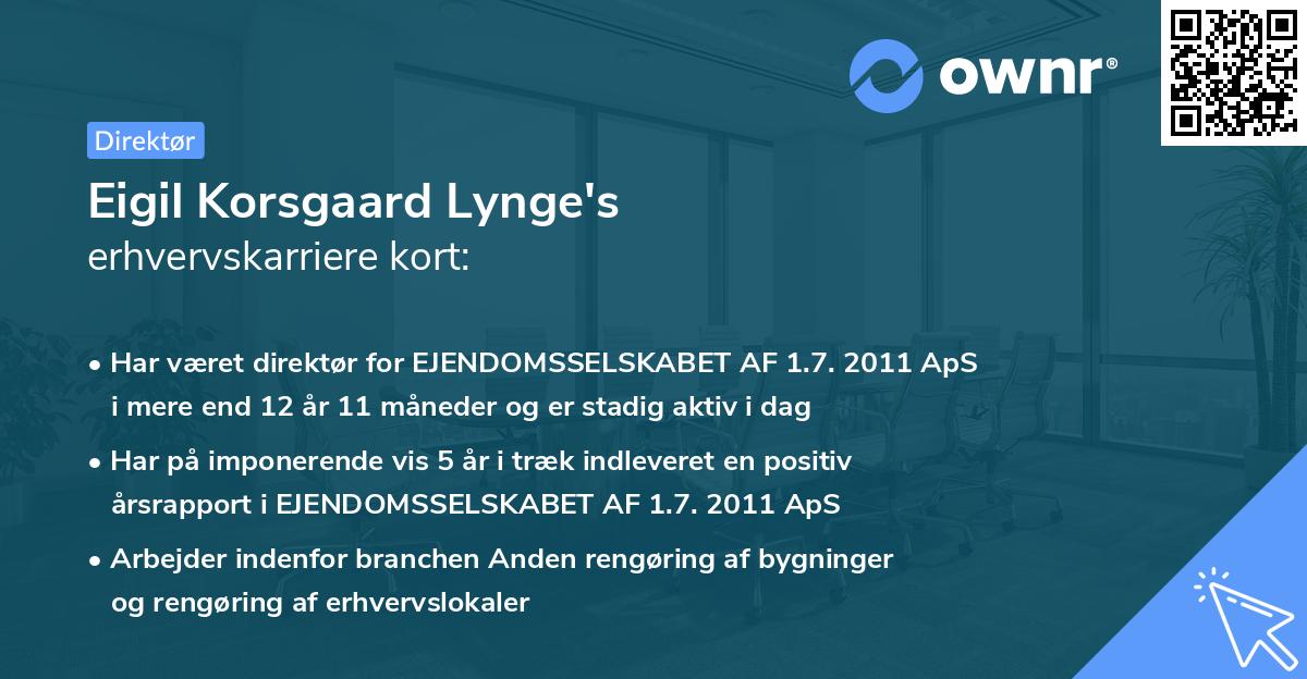Eigil Korsgaard Lynge's erhvervskarriere kort