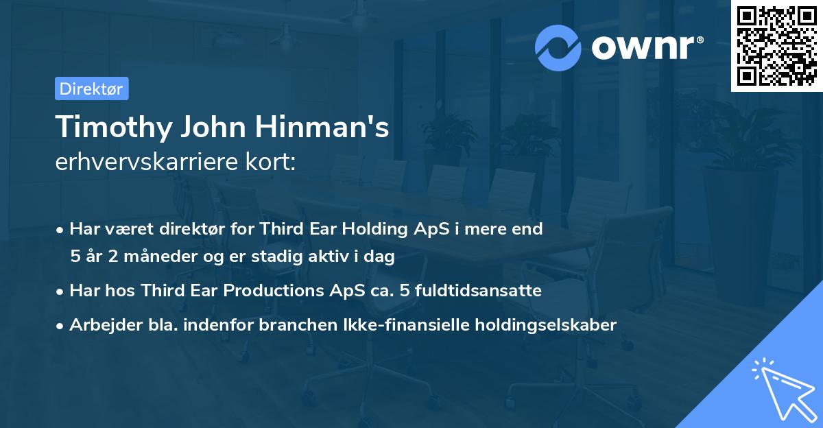 Timothy John Hinman's erhvervskarriere kort