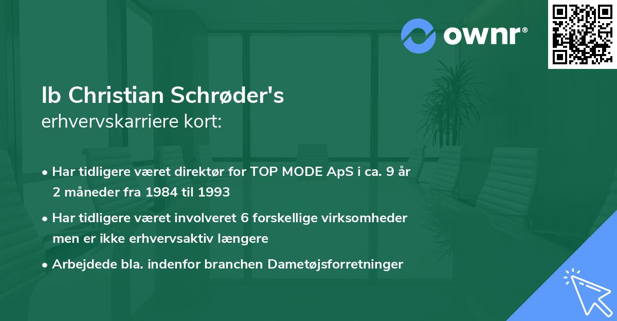 Ib Christian Schrøder's erhvervskarriere kort