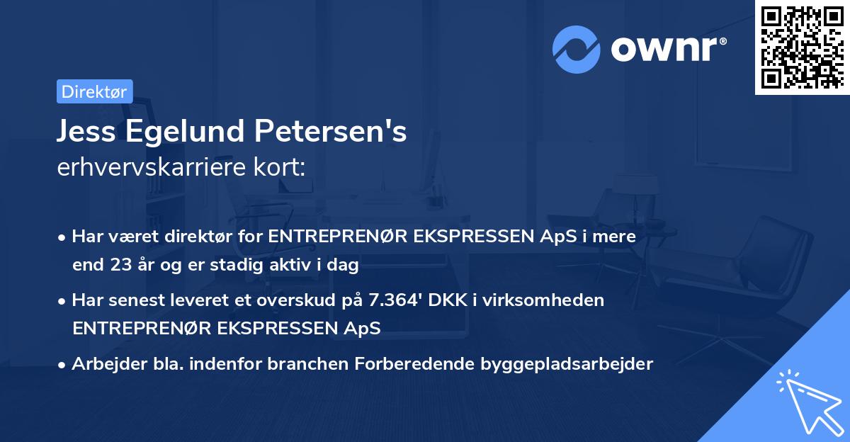 Jess Egelund Petersen's erhvervskarriere kort