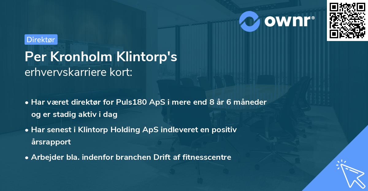 Per Kronholm Klintorp's erhvervskarriere kort