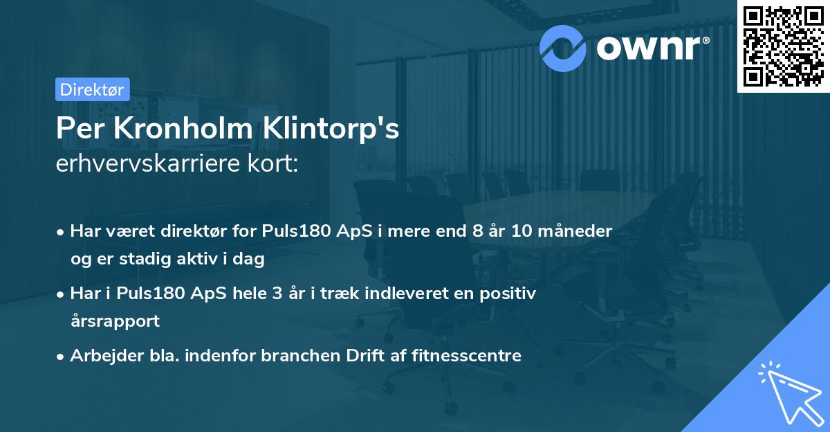 Per Kronholm Klintorp's erhvervskarriere kort