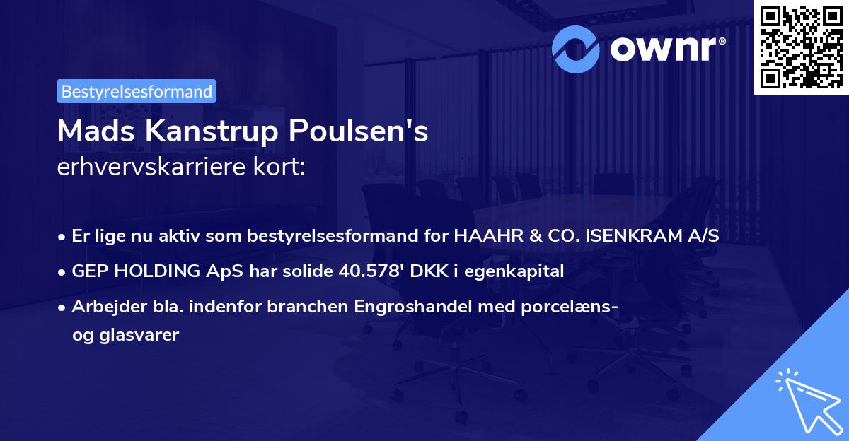 Mads Kanstrup Poulsen's erhvervskarriere kort