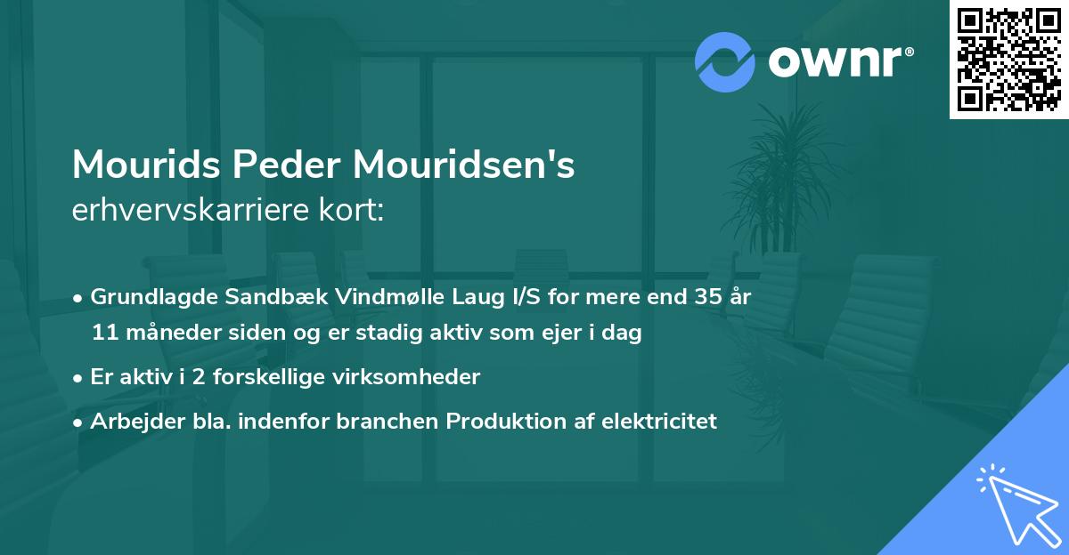 Mourids Peder Mouridsen's erhvervskarriere kort