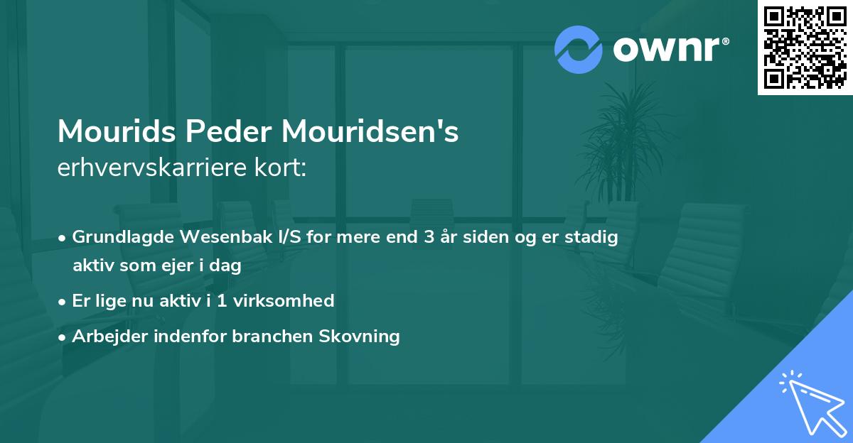 Mourids Peder Mouridsen's erhvervskarriere kort