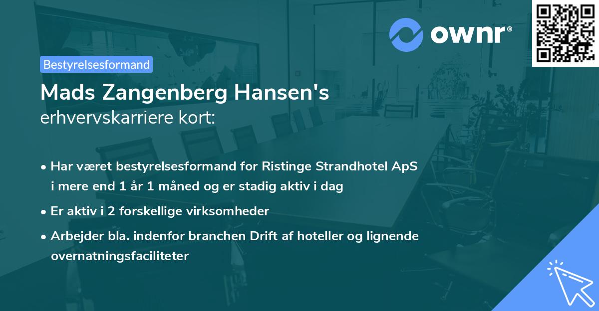 Mads Zangenberg Hansen's erhvervskarriere kort