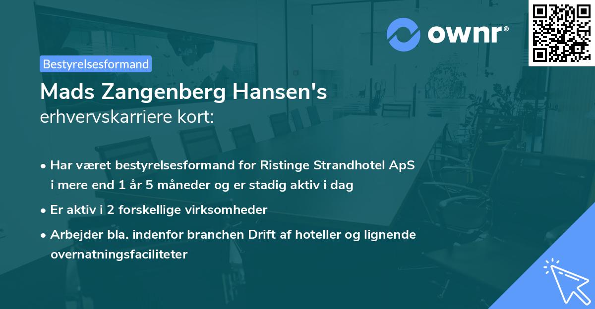 Mads Zangenberg Hansen's erhvervskarriere kort