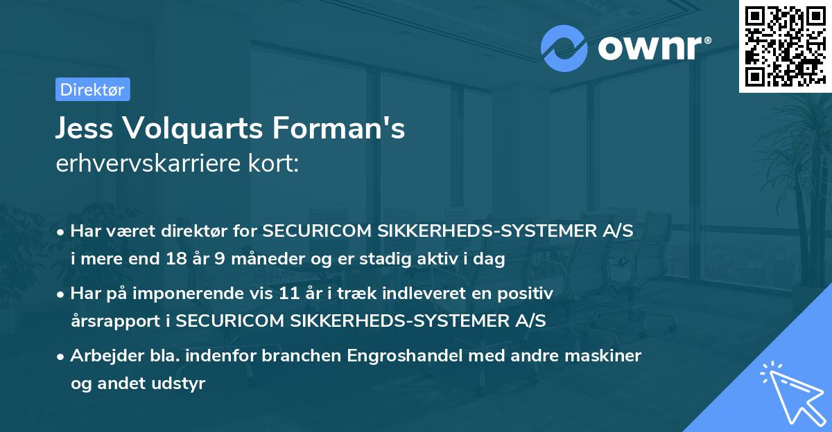Jess Volquarts Forman's erhvervskarriere kort