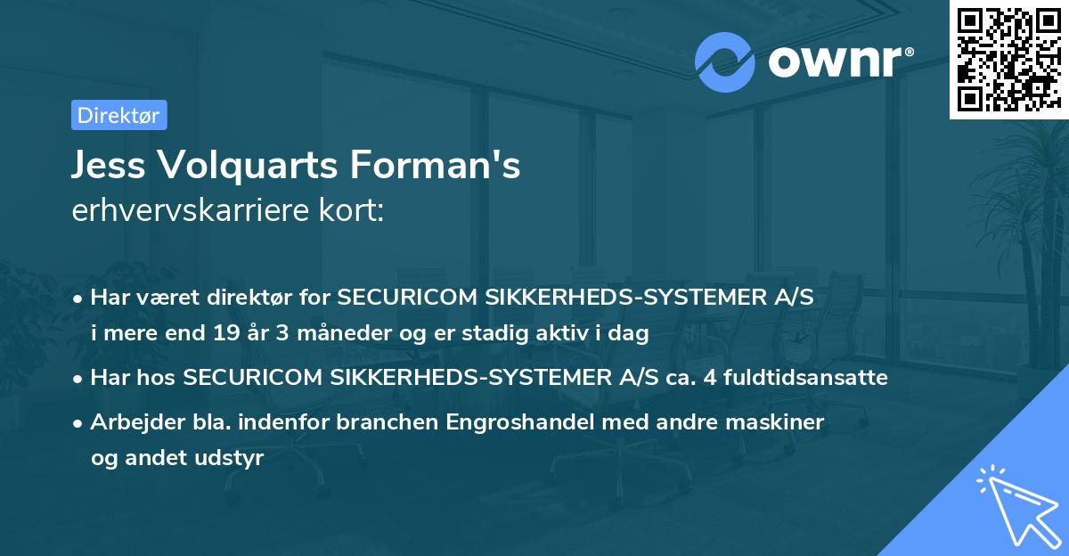 Jess Volquarts Forman's erhvervskarriere kort
