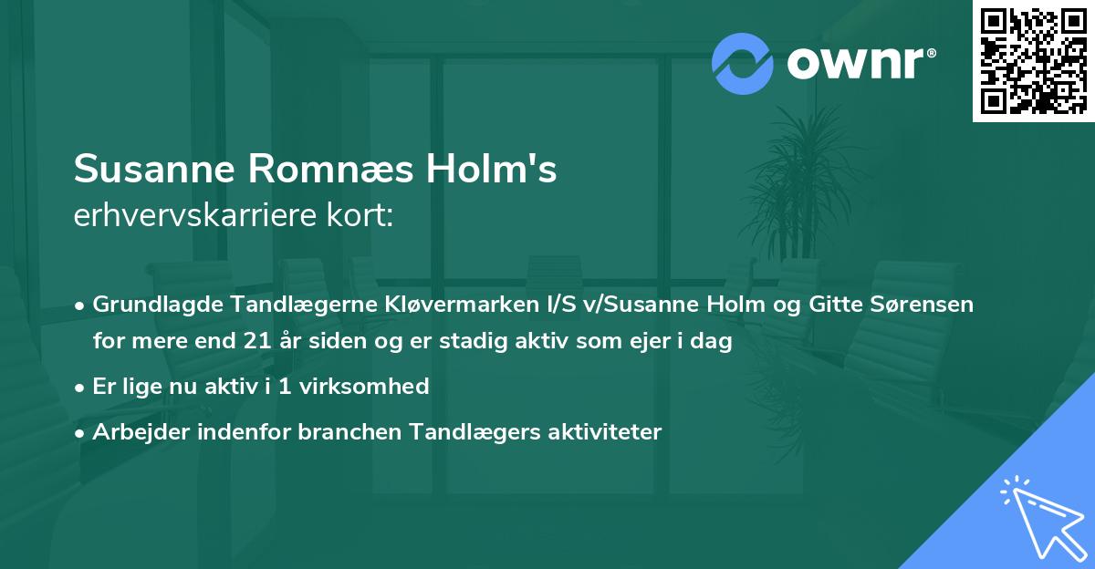 Susanne Romnæs Holm's erhvervskarriere kort