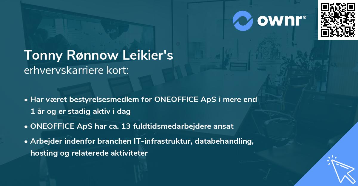 Tonny Rønnow Leikier's erhvervskarriere kort