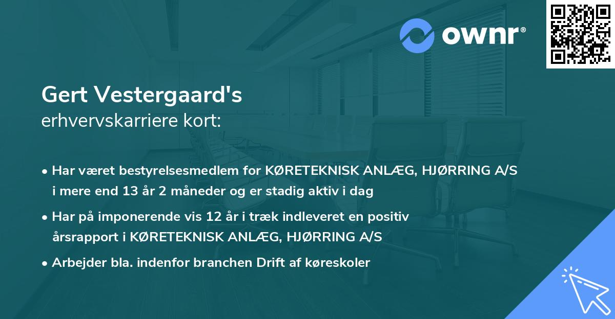 Gert Vestergaard's erhvervskarriere kort