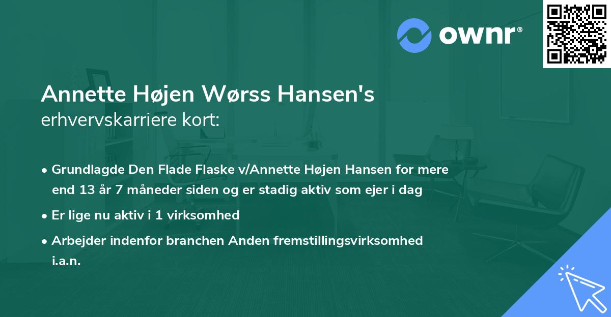 Annette Højen Wørss Hansen's erhvervskarriere kort