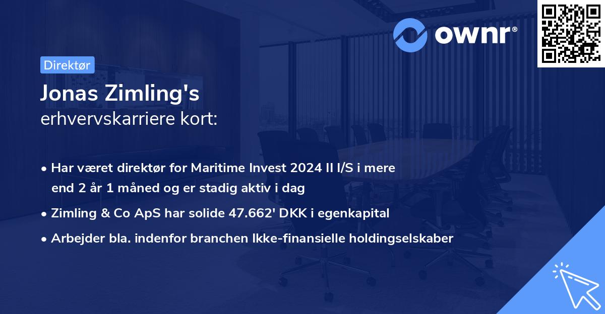 Jonas Zimling's erhvervskarriere kort