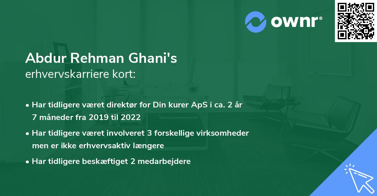 Abdur Rehman Ghani's erhvervskarriere kort
