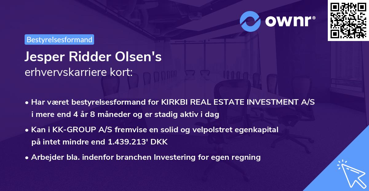 Jesper Ridder Olsen's erhvervskarriere kort