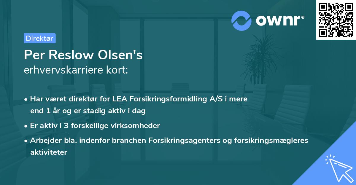 Per Reslow Olsen's erhvervskarriere kort