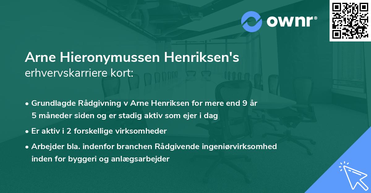 Arne Hieronymussen Henriksen's erhvervskarriere kort