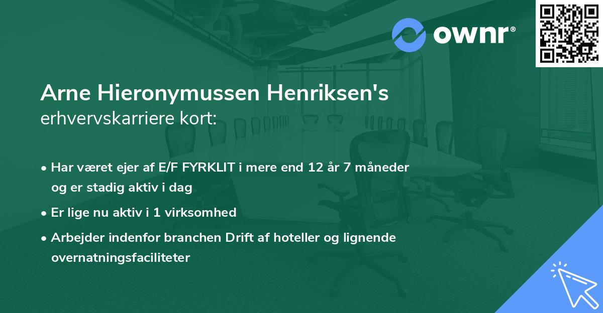 Arne Hieronymussen Henriksen's erhvervskarriere kort
