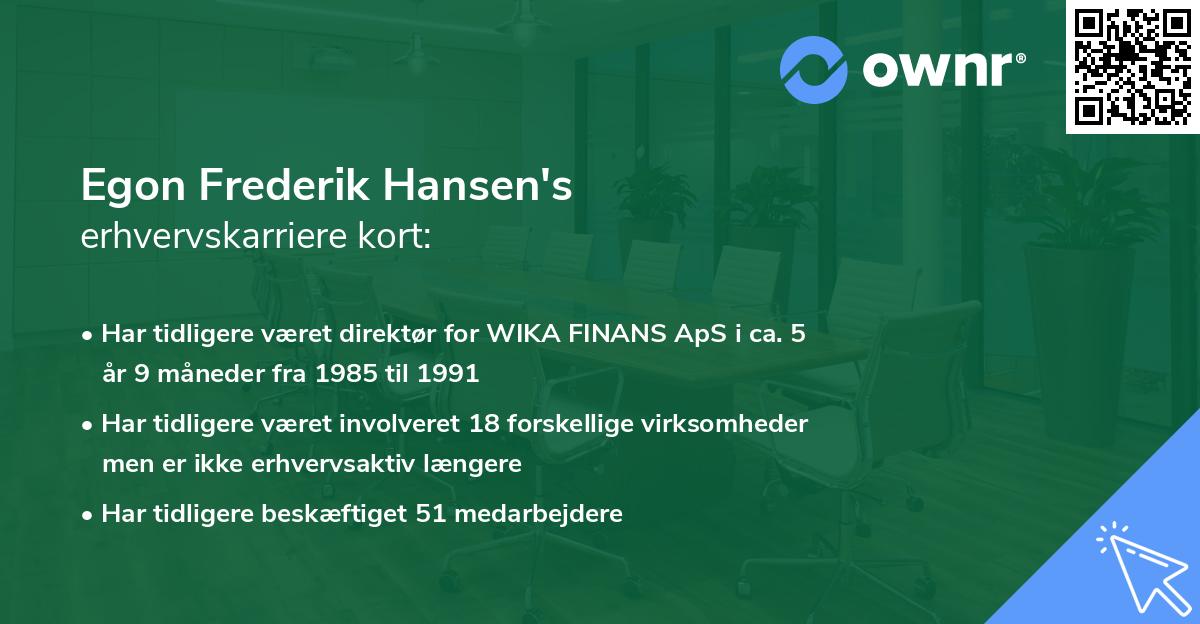 Egon Frederik Hansen's erhvervskarriere kort