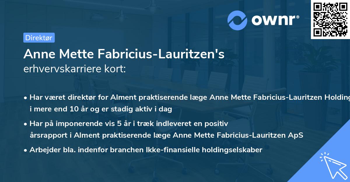 Anne Mette Fabricius-Lauritzen's erhvervskarriere kort