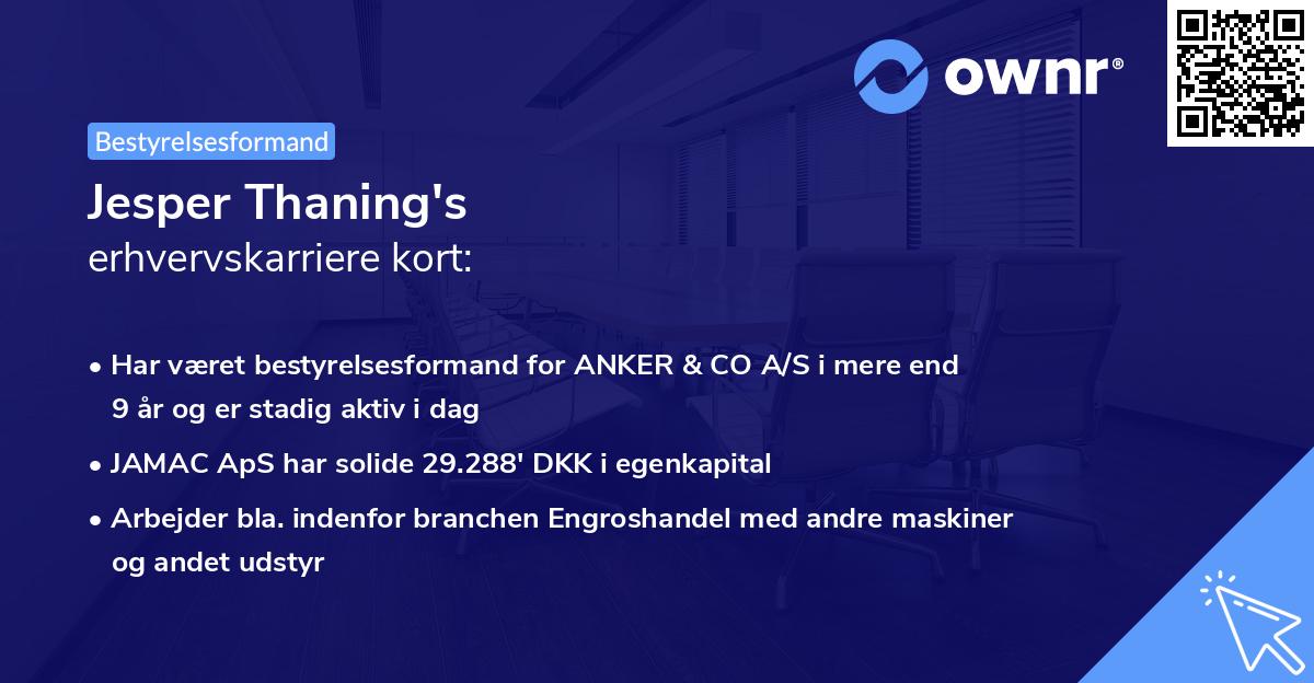Jesper Thaning's erhvervskarriere kort