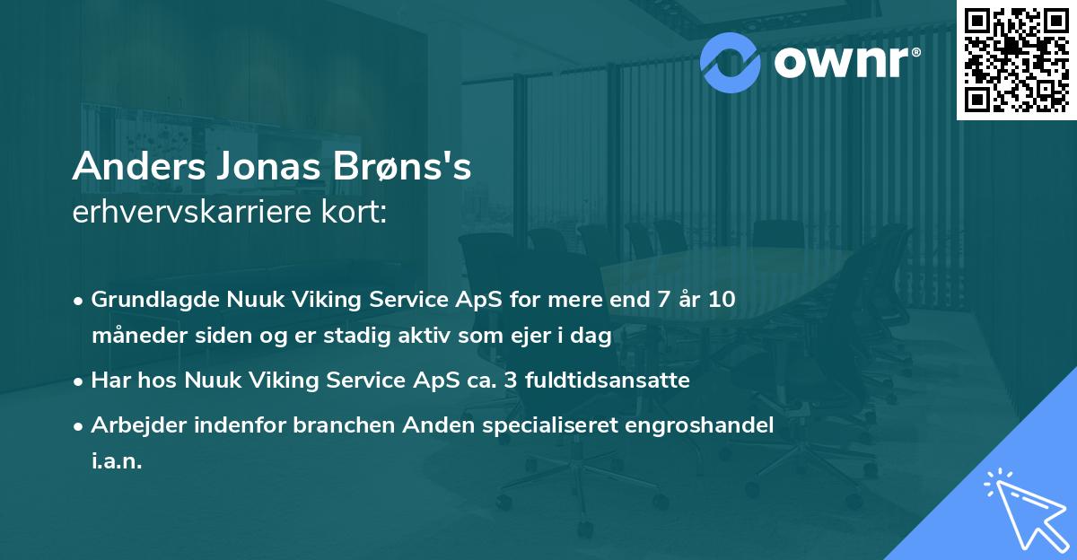 Anders Jonas Brøns's erhvervskarriere kort
