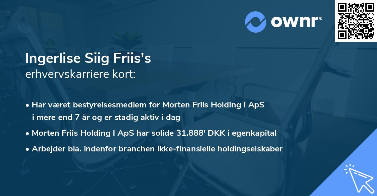 Ingerlise Siig Friis's erhvervskarriere kort