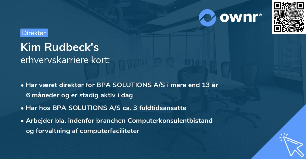 Kim Rudbeck's erhvervskarriere kort
