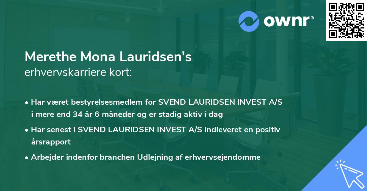 Merethe Mona Lauridsen's erhvervskarriere kort