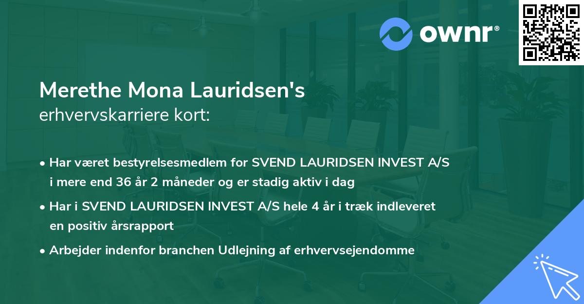 Merethe Mona Lauridsen's erhvervskarriere kort