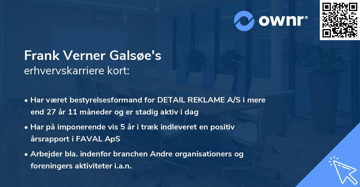 Frank Verner Galsøe's erhvervskarriere kort