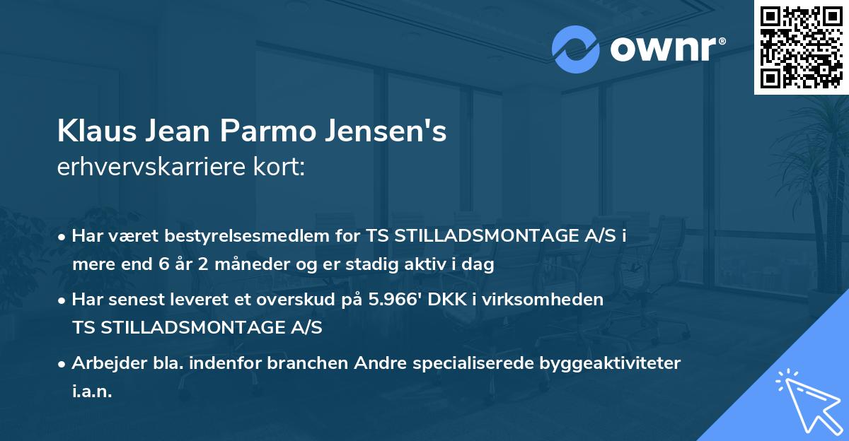 Klaus Jean Parmo Jensen's erhvervskarriere kort