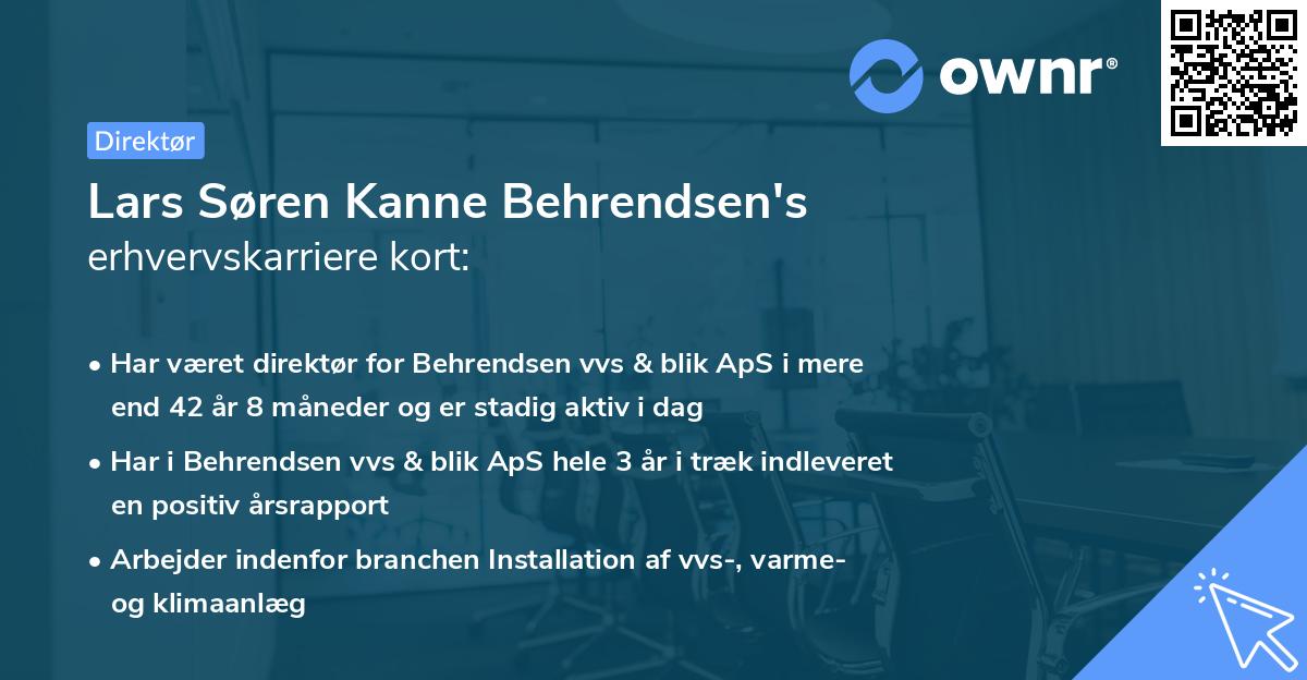 Lars Søren Kanne Behrendsen's erhvervskarriere kort