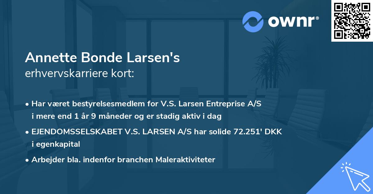 Annette Bonde Larsen's erhvervskarriere kort