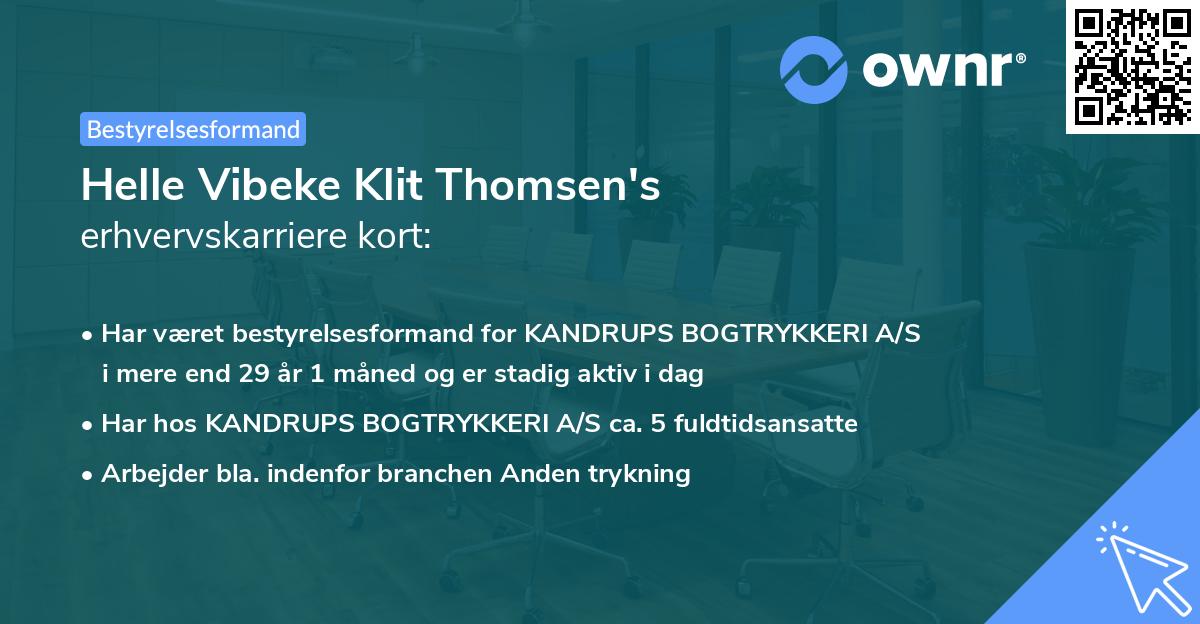 Helle Vibeke Klit Thomsen's erhvervskarriere kort