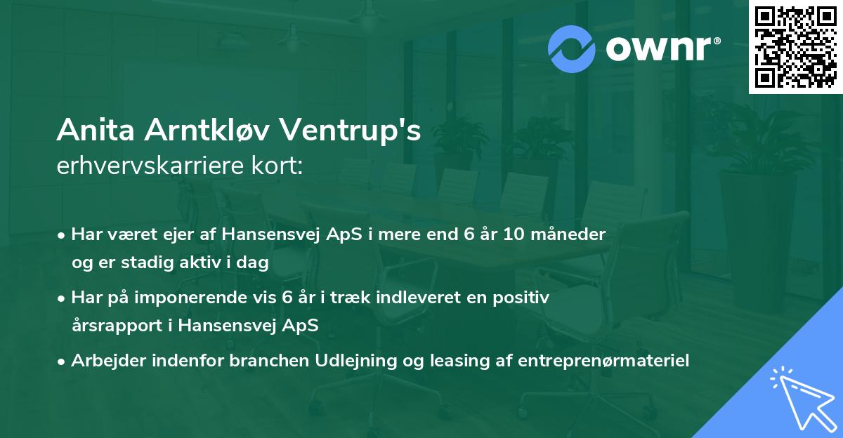 Anita Arntkløv Ventrup's erhvervskarriere kort