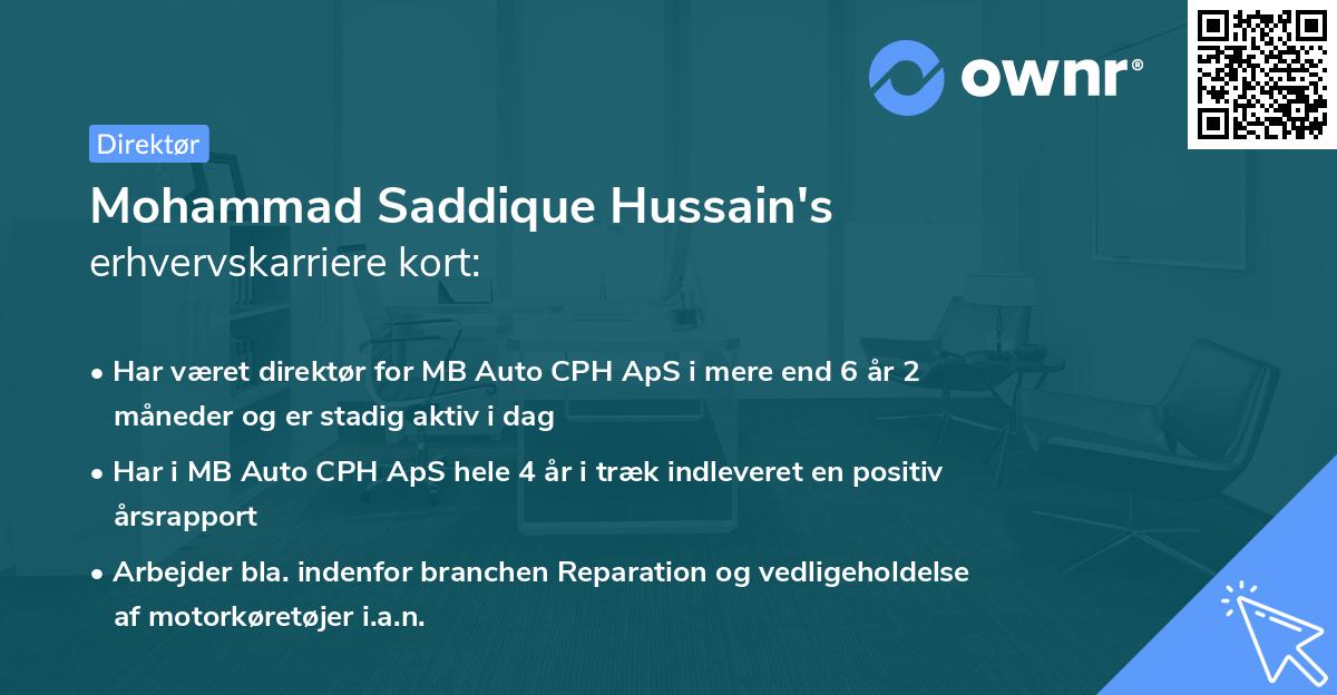 Mohammad Saddique Hussain's erhvervskarriere kort