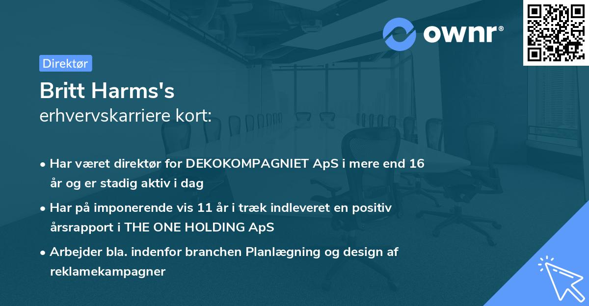 Britt Harms's erhvervskarriere kort
